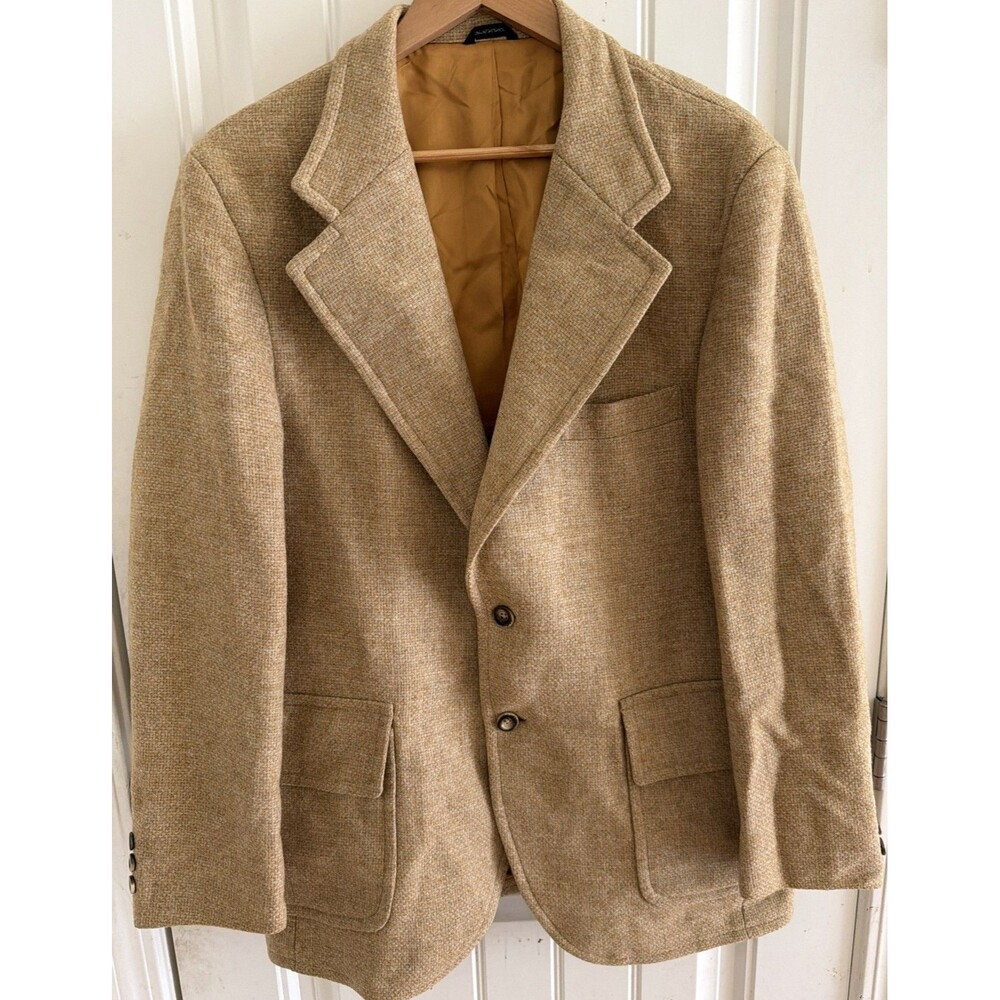VTG Derby of San Francisco Blazer Mens 42 Tweed Wool Beige Sport Coat